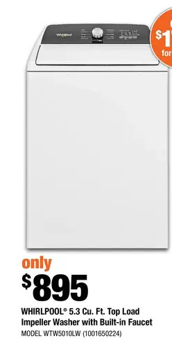 Home Depot Whirlpool 5.3 cu. ft. top load impeller washer with built-in faucet offer