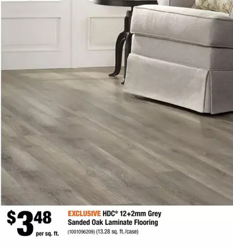Home Depot Hdc 12+2mm grey sanded oak laminate flooring offer