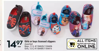 Giant Tiger Boys licensed slippers offer