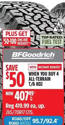 Canadian Tire Bfgoodrich all-terrain t/a ko2 tires offer