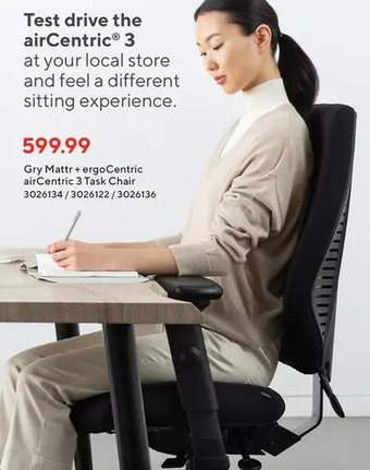Staples Gry mattr + ergocentric aircentric 3 task chair offer