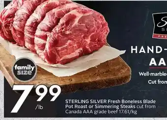 Sobeys Sterling silver fresh boneless blade pot roast or simmering steaks offer