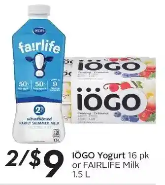 Sobeys Iögo yogurt or fairlife milk offer