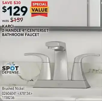 Lowe's Spot defense karci 2-handle 4" centerset bathroom faucet. brushed nickel offer