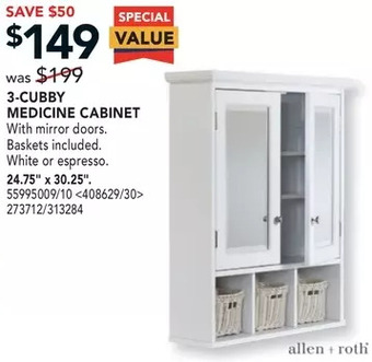 Lowe's 3-cubby medicine cabinet offer