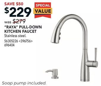 Lowe's "raya" pull-down kitchen faucet offer