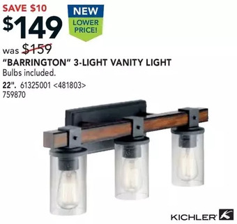 Lowe's Kichler "barrington" 3-light vanity light offer
