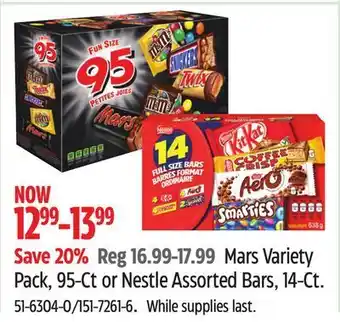 Canadian Tire Mars variety pack, 95-ct or nestle assorted bars, 14-ct offer