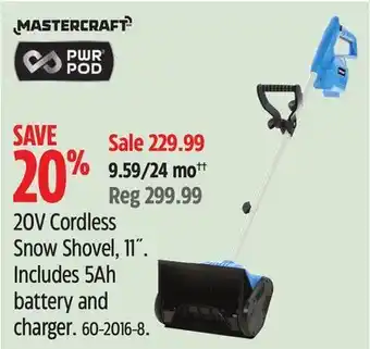 Canadian Tire Mastercraft 20v cordless snow shovel, 11" offer