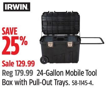 Canadian Tire Irwin 24-gallon mobile tool box with pull-out trays offer
