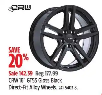 Canadian Tire Crw 16" gt5s gloss black direct-fit alloy wheels offer