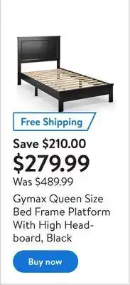 Walmart Gymax queen size bed frame platform with high headboard, black offer