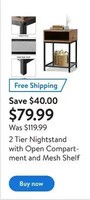 Walmart 2 tier nightstand with open compartment and mesh shelf offer