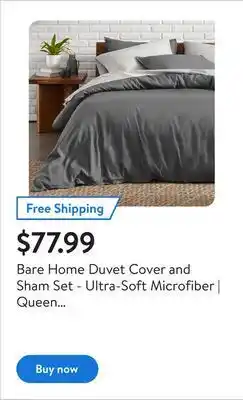 Walmart Bare home duvet cover and sham set - ultra-soft microfiber | queen | multiple colours offer