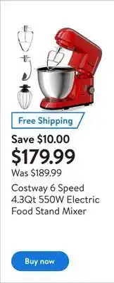 Walmart Costway 6 speed 4.3qt 550w electric food stand mixer offer