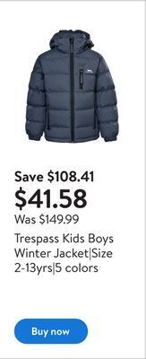 Walmart Trespass kids boys winter jacket|size 2-13yrs|5 colors offer