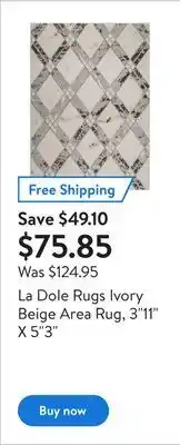 Walmart La dole rugs ivory beige area rug, 3"11" x 5"3" offer