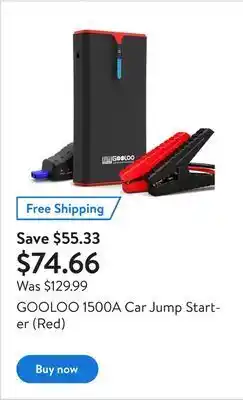 Walmart Gooloo 1500a car jump starter (red) offer