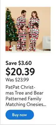 Walmart Patpat christmas tree and bear patterned family matching onesies flapjack pajamas offer