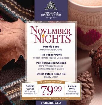 Farm Boy Indulgence dinner for two offer