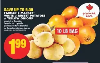 No Frills Farmer's market™ white or russet potatoes or yellow onions offer