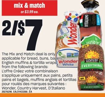 Valu-mart L'offre créez votre combinaison s'applique uniquement aux pains, petits pains et bagels, muffins anglais et tortillas pour ro offer