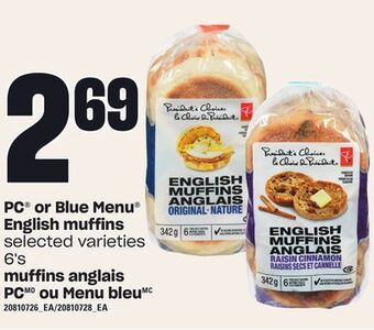 Valu-mart Muffins anglais pc ou menu bleu, 6's offer