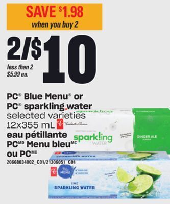 Valu-mart Eau pétillante pc menu bleu ou pc, 12x355 ml offer