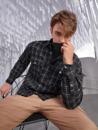 SheIn Shein men plaid print flap pocket shirt offer