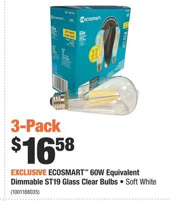 Home Depot Ecosmart™ 60w equivalent dimmable st19 glass clear bulbs offer