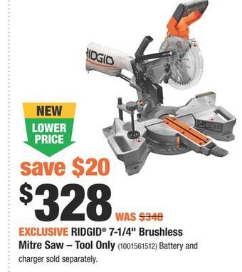 Home Depot Ridgid® 7-1/4" brushless mitre saw offer