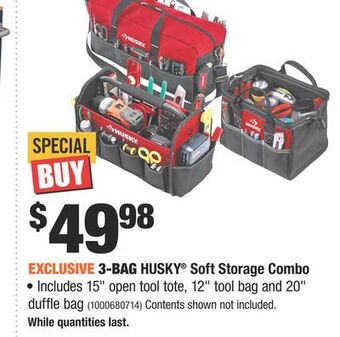 Home Depot 3-bag husky® soft storage combo offer