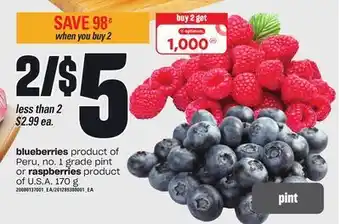 Zehrs Markets Blueberries or raspberries, 170 g offer