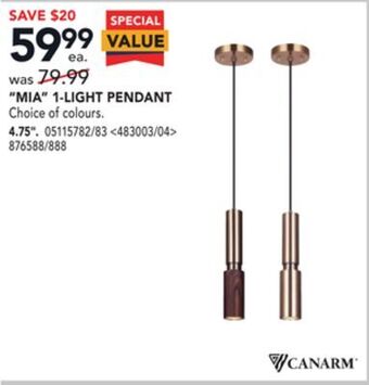 RONA Canarm "mia" 1-light pendant 4.75" offer