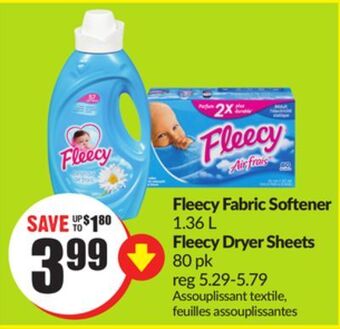 FreshCo Fleecy fabric softener 1.36 l fleecy dryer sheets 80 pk offer