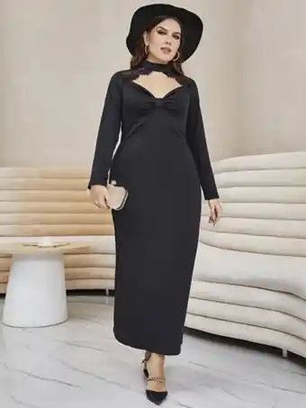 SheIn Plus contrast lace choker neck split back dress offer