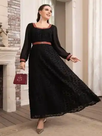 SheIn Plus contrast trim chiffon fuzzy maxi dress offer