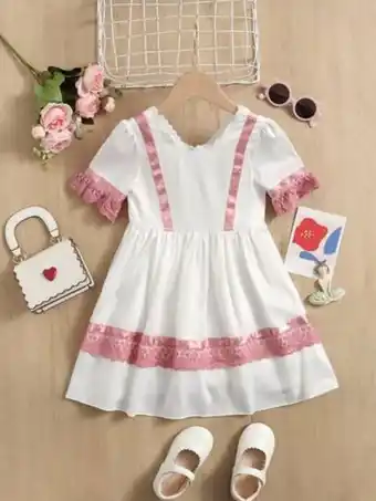 SheIn Shein toddler girls contrast lace flounce sleeve satin party dress offer