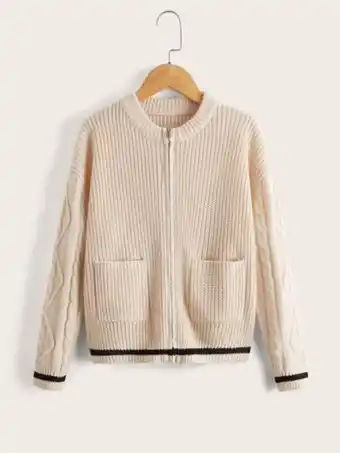 SheIn Shein boys cable knit dual pocket zip up cardigan offer