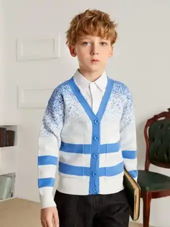 SheIn Shein boys striped pattern button front drop shoulder cardigan offer