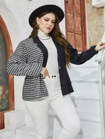 SheIn Plus houndstooth print belted blazer offer
