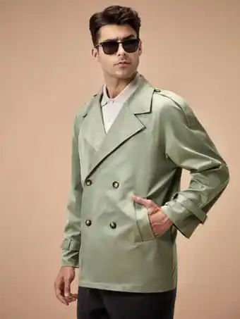 SheIn Men double breasted raglan sleeve epaulettes design trench coat offer