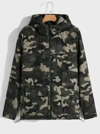 SheIn Shein men camo print drawstring hooded jacket offer