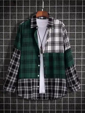 SheIn Romwe guys plaid print colorblock shirt without tee offer