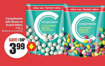 FreshCo Compliments jelly beans or scotch mints offer