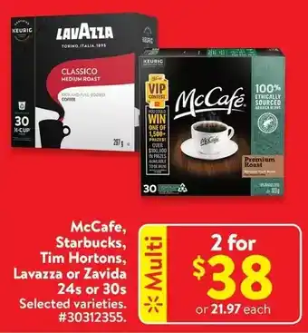 Walmart Mccafe, starbucks, tim hortons, lavazza or zavida offer
