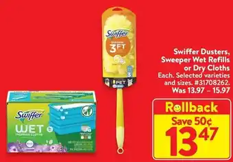 Walmart Swiffer dusters, sweeper wet refills or dry cloths offer