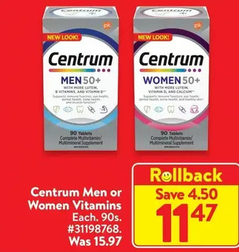 Walmart Centrum men or women vitamins offer
