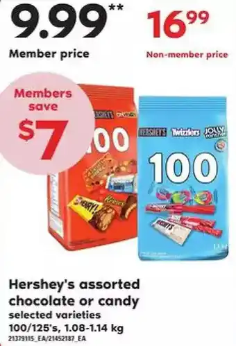 Loblaws Hershey's chocolate or candy offer