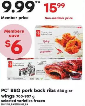 Zehrs Markets Pc bbq pork back ribs or wings offer